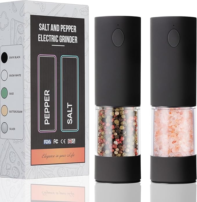 Electric Salt & Pepper Grinder Set (2 Pack) – USB Rechargeable, Adjustable Coarseness, One-Handed Operation with LED Light – Automatic Spice Mill Shaker for Kitchen, Dining, or Camping