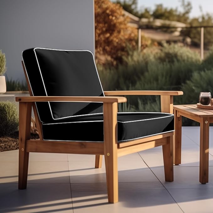 PNP FKJP 2 Pack Outdoor Chair Cushion 20" X 20" X 4", Waterproof Outdoor Seat Cushions with Non-Skid Ties, Black (Cushion + Cover)