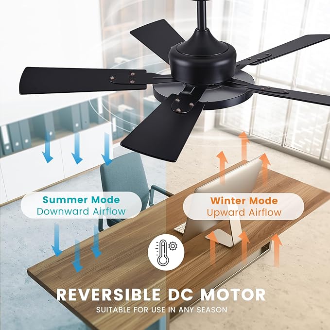 42" Ceiling Fans with Lights Remote Control, Black Ceiling Fan with Dimmable 3CCT LED Light, 6 Speeds Quiet Reversible Wood Ceiling Fan Light for Bedroom, Farmhouse, Garage, Office, Indoor Use