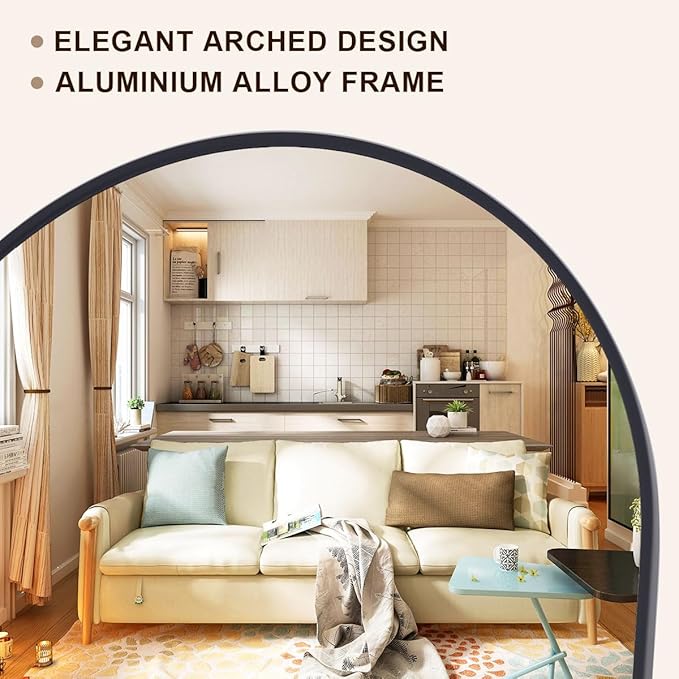 Arched Full Length Mirror - 68" x 24" Large Floor Mirror Aluminum Frame Dressing Mirror with Stand for Bedroom/Living Room Wall Mounted