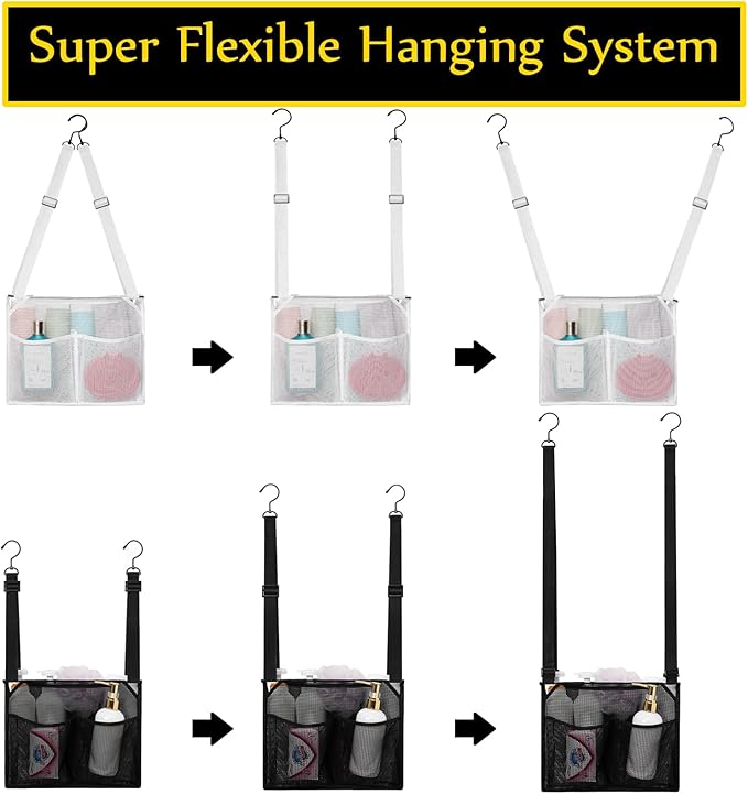 ALYER Mesh Shower Caddy, Bath Organizer with Adjustable Hanging Straps, Multipurpose Storage Bag for College,Camp,RV, Travel and Gym (Black)