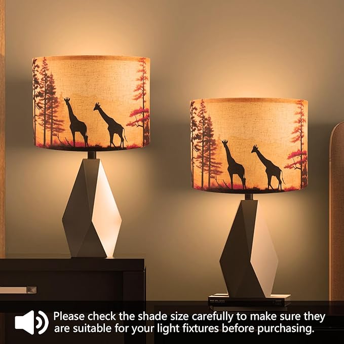 Lamp shades Set of 2, Medium Giraffe Fabric Lampshades for Table Lamps, Floor Lamps, 13" Top x 13" Bottom x 10" High (Spider) Hand Crafted Replacement Lampshades,Lamp Shade Harp Holder Not Included