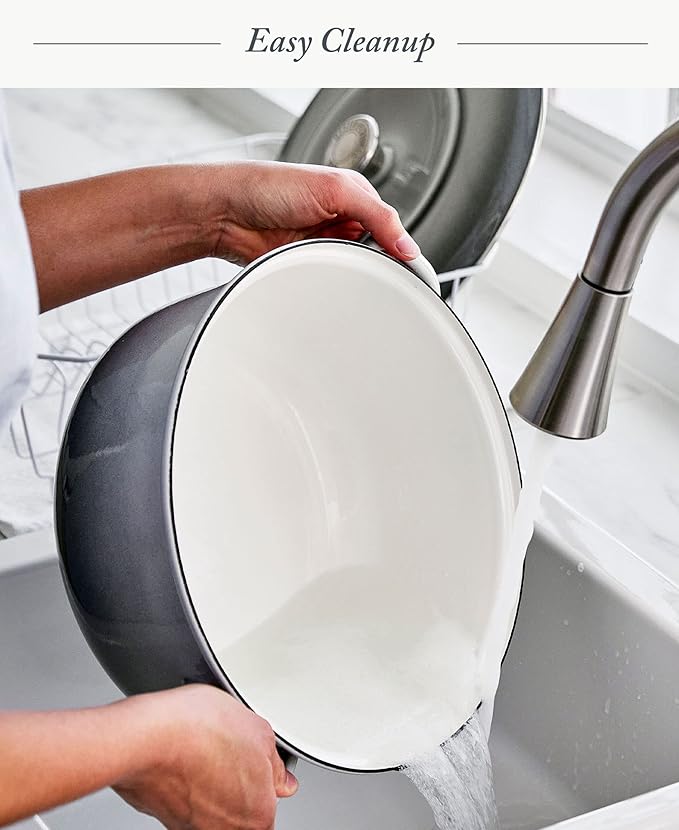 Merten & Storck 7QT Round Dutch Oven Casserole Pot with Lid, European Crafted Enameled Iron Stockpot, Induction & All Cooktops, Braising, Stews, Roasting, Slow Cooking, Sourdough, Cloud Gray