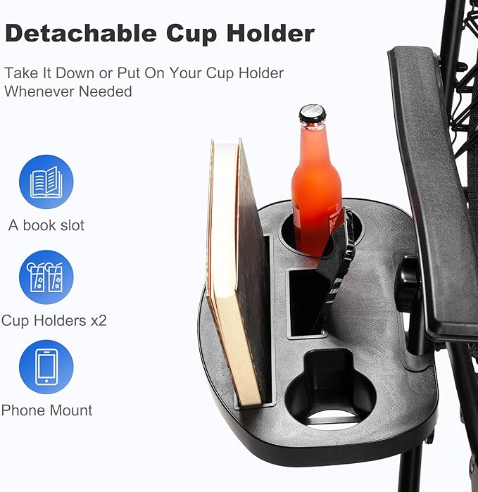 Nazhura Set of 2 Relaxing Recliners Patio Chairs Adjustable Steel Mesh Zero Gravity Lounge Chair Beach Chairs with Pillow and Cup Holder(Grey)