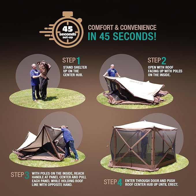 CLAM Pop Up Screen Tent, Outdoor Camping Gazebo Canopy, Venture, 9' x 9', Tan
