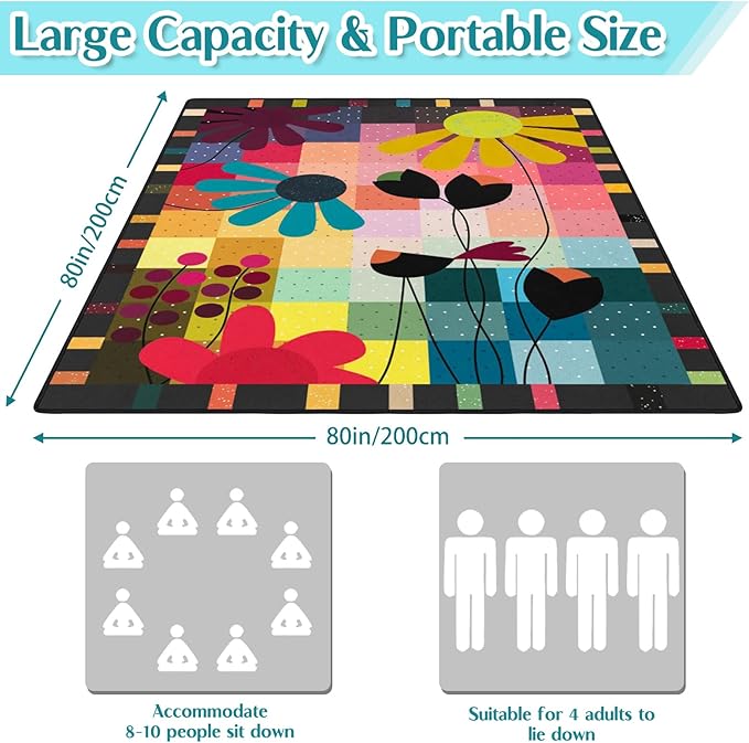 Abstract Floral Picnic Blankets Waterproof Foldable, 80″X80″ Thick Three Layer Picnic Mat Outdoor Blanket for Grass, Large Beach Blanket Sandproof Picnic Accessories for Camping Park Hiking