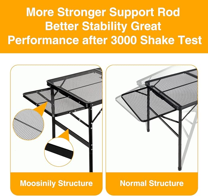 Grill Table Folding Table with 2 Wing Panels 3FT+1.4 FT with with 1×2/5 L Storage Bag Mesh Desktop 2 Height Adjustable Portable Grill for Outdoor Indoor Beach BBQ Picnic Travel RV Black