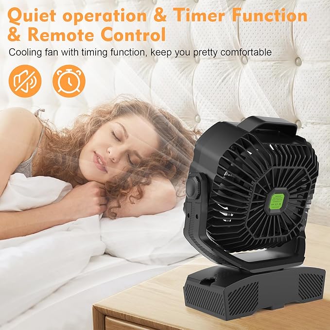 RUNTOP 20000mAh Camping Fan, Oscillating High Speed Rechargeable Battery Operated Fan w/RGB Light,Remote,Hanging Hook, Outdoor Portable Fans Battery Powered Personal USB Desk Fan for Tent, Travel