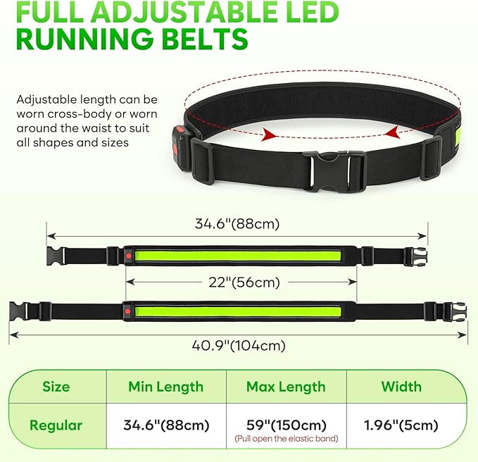 Illumifun LED Running Belt - USB Rechargeable Light Up Sash, High-Visibility Elastic Waistband Light for Running Cycling Hiking Camping Nighttime Activities
