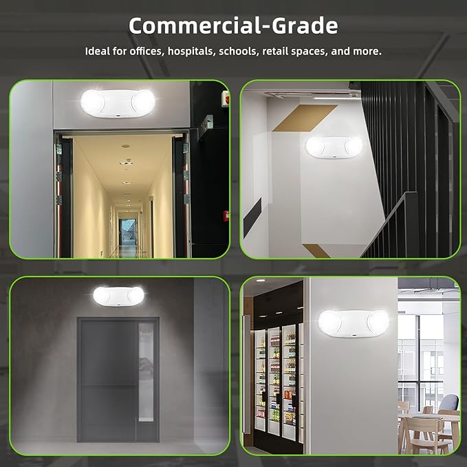 RMC LED Emergency Lights with Battery Backup, Two Head Adjustable Commercial Emergency Lighting, AC120-277V, Hardwired Emergency Exit Light Fixtures for Home and Business, ETL Listed, 14 Pack