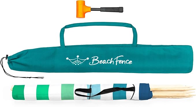 Premium 20 ft Beach Windscreen, Privacy Screen, Wind Blocker - Emerald Blue, Free Rubber Mallet and Carry Bag Included