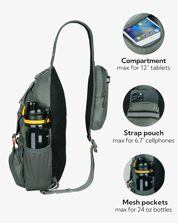 WATERFLY Packable Small Crossbody Sling Backpack Shoulder Chest Bag Daypack for Hiking Traveling