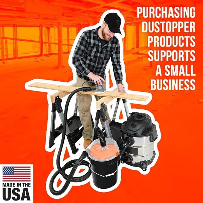 The Dustopper PRO, Low-Profile Dust Separator for Shop Wet/Dry Vacuums. Includes High-Flow 90 Degree Sweep Elbows and Connection Hose. Fits Standard 5 Gallon Buckets, Made in USA