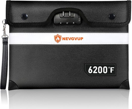6200°F Upgraded Fireproof Money Bag with Lock, Fireproof Bag for A5 Documents w. Zipper/Reflective Strip, 9 Layers of Heat Insulated Materials, Water Resistant Fire Proof Money Bags for Cash,Valuables