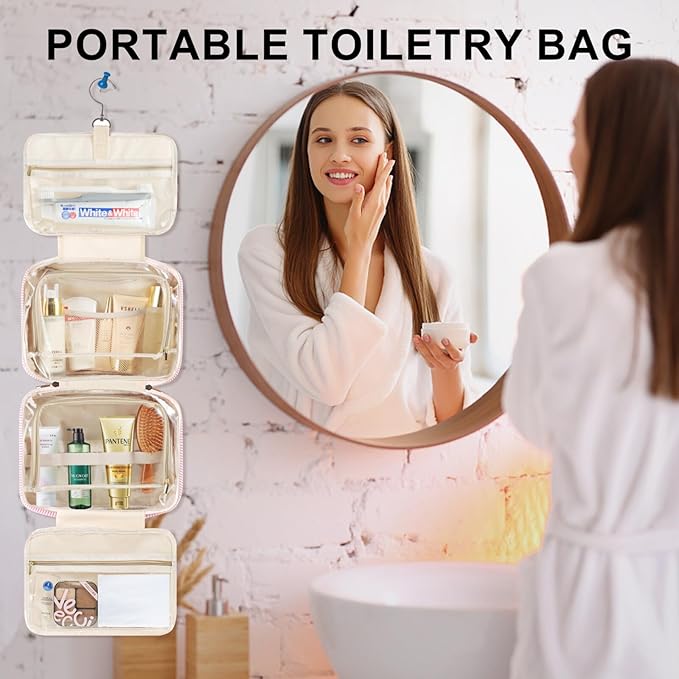 TOPEAST Travel Toiletry Bag - Hanging Toiletry Bag for Women, Large Capacity Personalized Travel Toiletry Bag and Makeup Bag, Portable Travel Organizer for Toiletries, Shampoo, Cosmetics - Letter C
