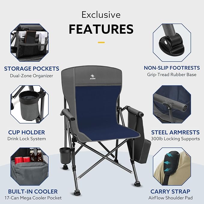 XL Heavy Duty Camping Chair 396lb Capacity (525lb Max) – Waterproof 1680D Oxford Fabric, 2" Padded Seat & Back, Cup Holder, Cooler Pocket, Portable for Camping, Beach & Tailgating (Slate/Red)