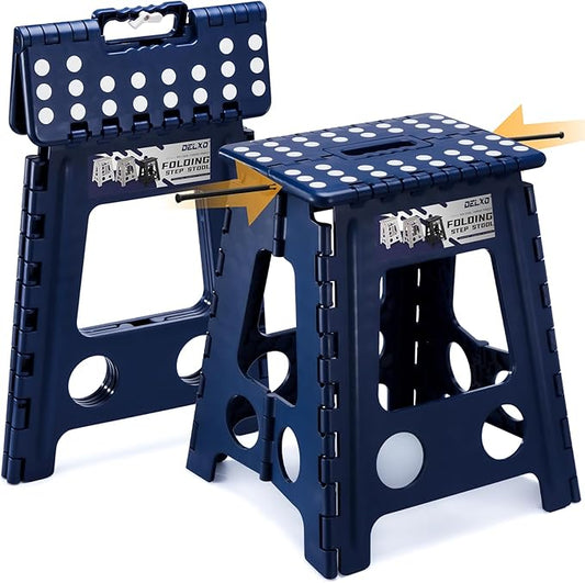 Delxo 16 Inch Folding Step Stool,Foldable Stool for Adults,Portable Collapsible Plastic Stepstool,Non Slip Folding Stools for Kitchen Bathroom Bedroom Up to 400LBS,(Royal Blue 1PC)