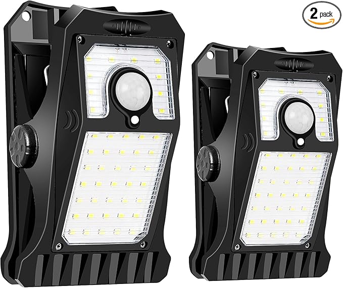 45Leds Solar Motion Sensor Lights Outdoor, Clip on Solar Lights Outdoor Waterproof, High Bright Solar Powered Security Lights for Outside Fence Chain Link Camping (2, 45 LED)