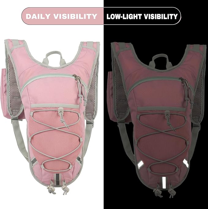 Lightweight Hydration Backpack 2L Water Bladder Pack for Running, Cycling, Hiking – Anti-Theft Water Backpack with Phone Holder, Trekking Pole Holder & Reflective Strips for Men & Women