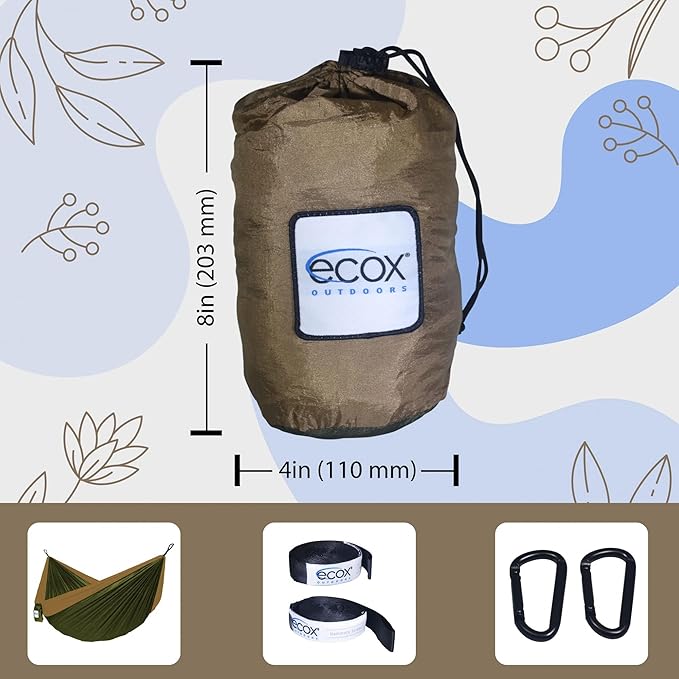 Outdoors Parachute Hammock Single with 2 Tree Straps, Portable Lightweight Nylon Comfortable for Backpacking, Camping, Travel, Beach, Backyard, Patio, Hiking