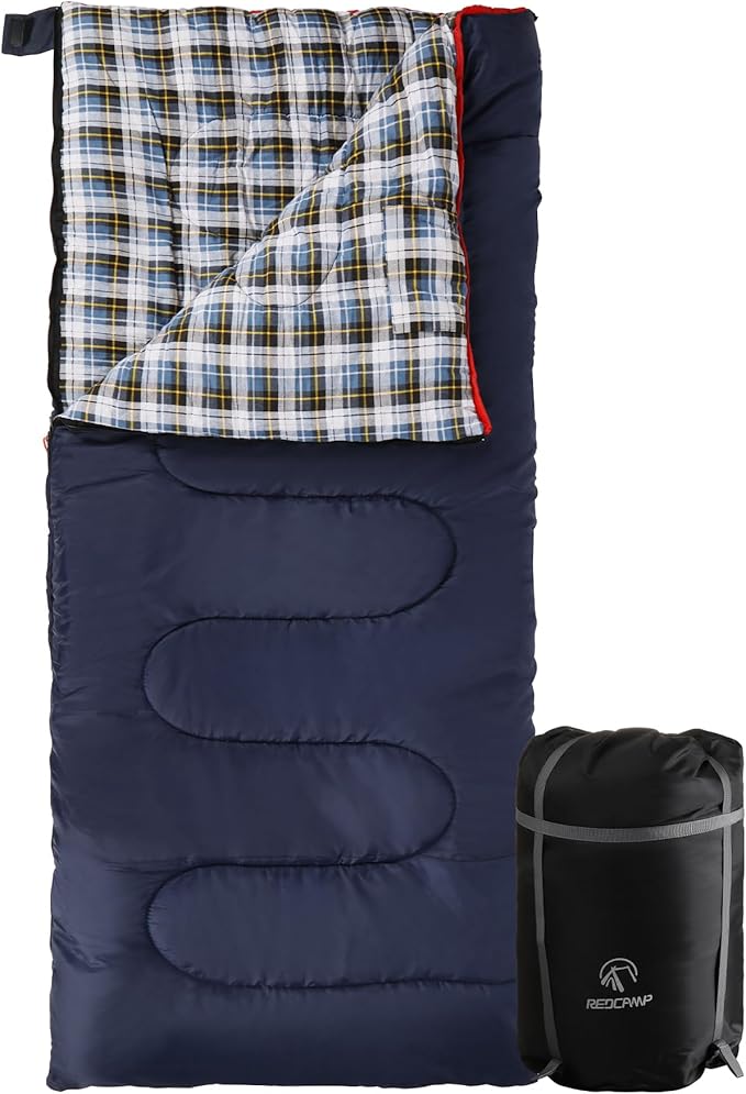 REDCAMP Cotton Flannel Sleeping Bag for Camping Backpacking, Adults Cold Weather Envelope Sleeping Bags with 2/3/4/6lbs Filling