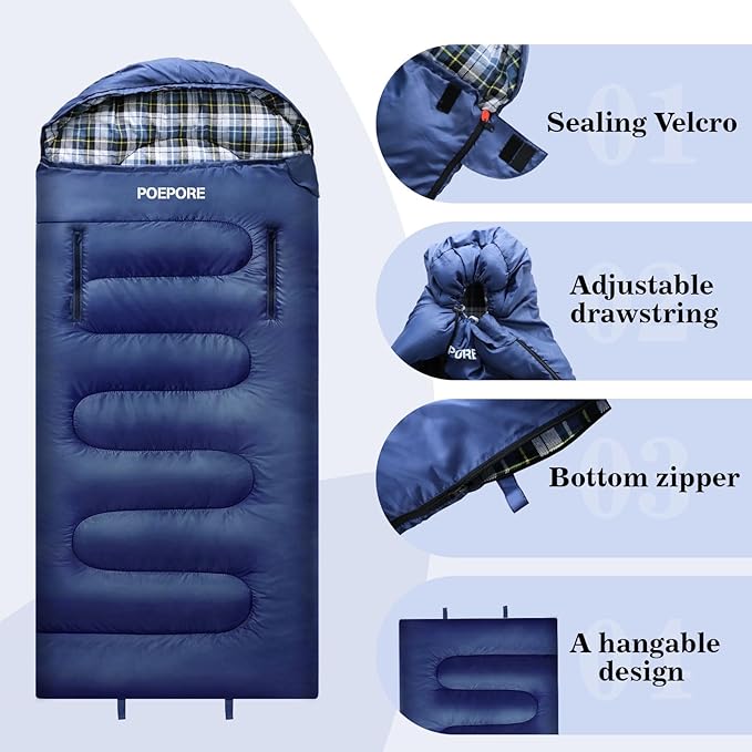 Flannel Sleeping Bag Cotton 0 Degree Cold Weather for Adults XXL Wearable Sleeping Bag 4 Seasons Waterproof with Compression Sack