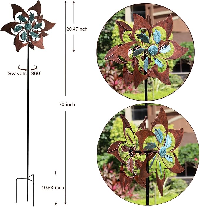 360 Degrees Metal Swivel Classical Two-Color Windmill Large Wind Spinner for Patio Lawn Outdoor Yard Lawn Garden 70x20 Inches
