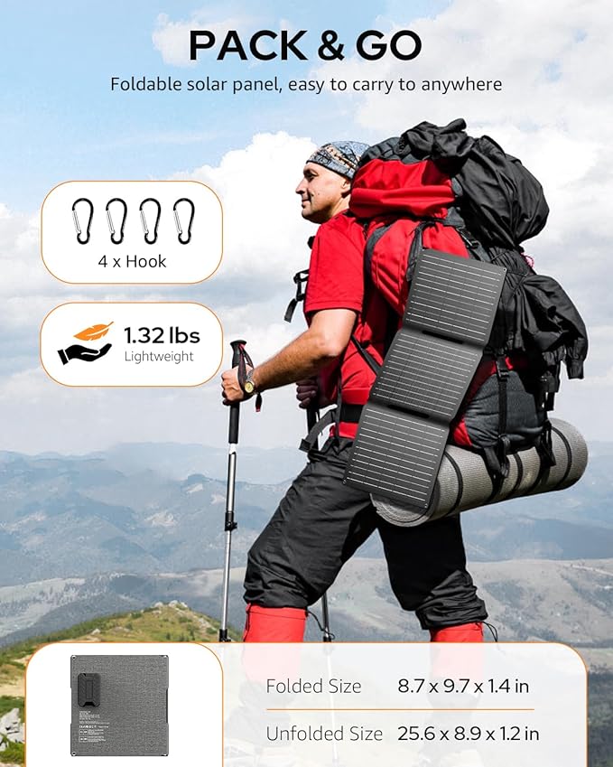 Apowking Portable Solar Panels 22W, Foldable Solar Panel Charger for Power Station, Cellphone, Laptop, Solar Panels with USB A, Type C and DC 18V Output for Camping RV Trip