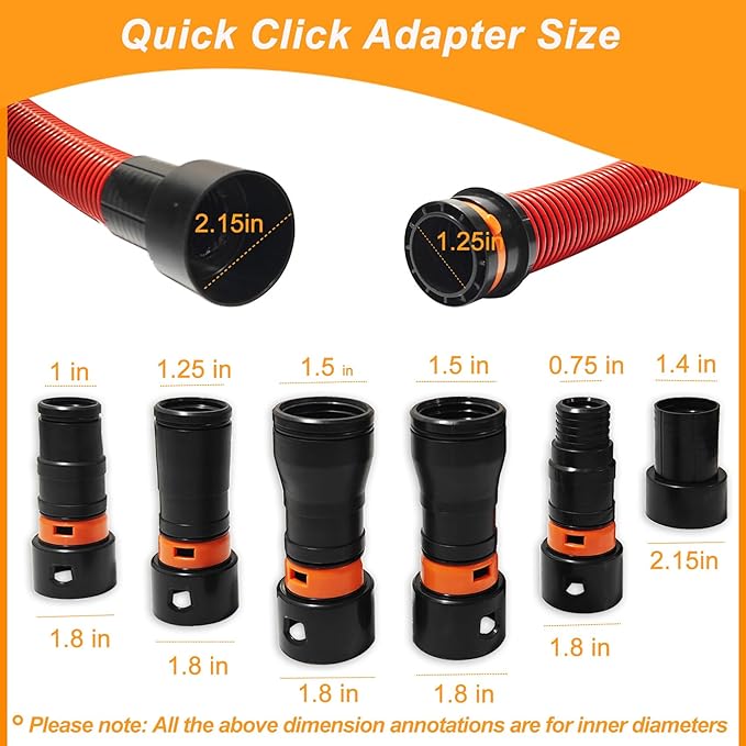 16FT Shop Vac Hose, Dust Collection Hose Kit for Home&Shop Vacuums System with 6 Adapters for Woodworking Power Tool & Sander, Compatible with festool/dewalt/bosch/ryobi/makita, etc Most Multi-Brands