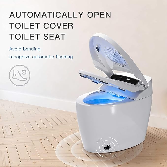 Smart Toilet, One Piece Bidet Toilet for Bathrooms, Toilets with Warm Water Sprayer & Dryer, Foot Sensor Operation, Heated Bidet Seat, Tankless Toilets with Fahrenheit LED Display