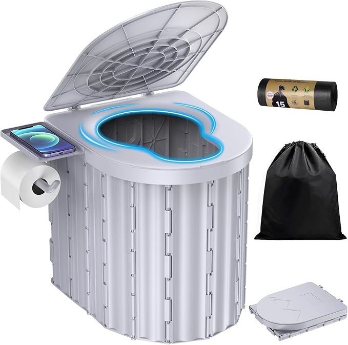 Portable Toilet, Upgraded 15'' toilet With Removable Paper Holder, Camping Toilet With A Load Capacity Of 450 Lbs, Portable Potty for Camping, Hiking, Road Trip, Car, RV, Tent, Beach, Truck Drivers