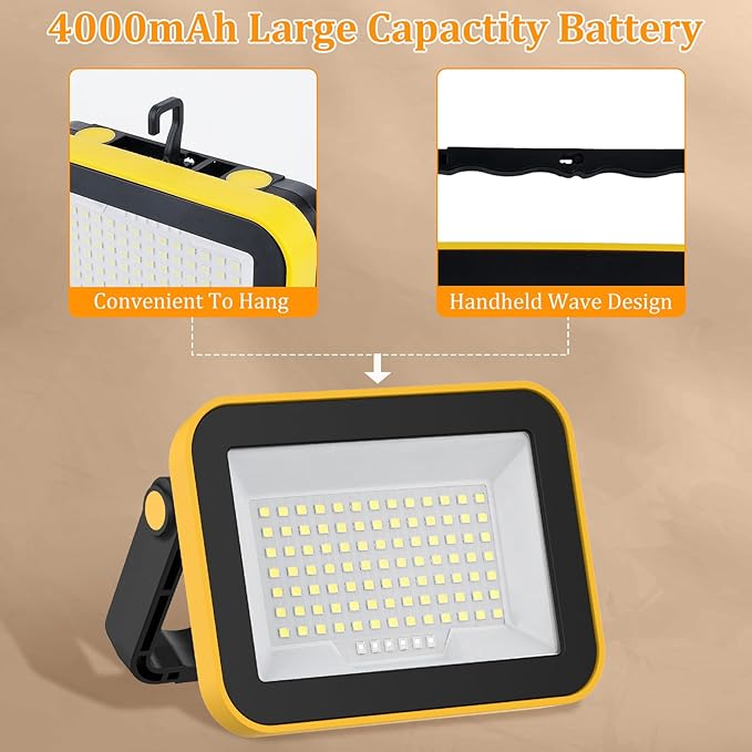 6 Pack Work Light Portable SMD LED Super Bright Rechargeable Flood Light Working Lamp Stand USB Cordless Battery Powered Worklight Tool for Outdoor Camping