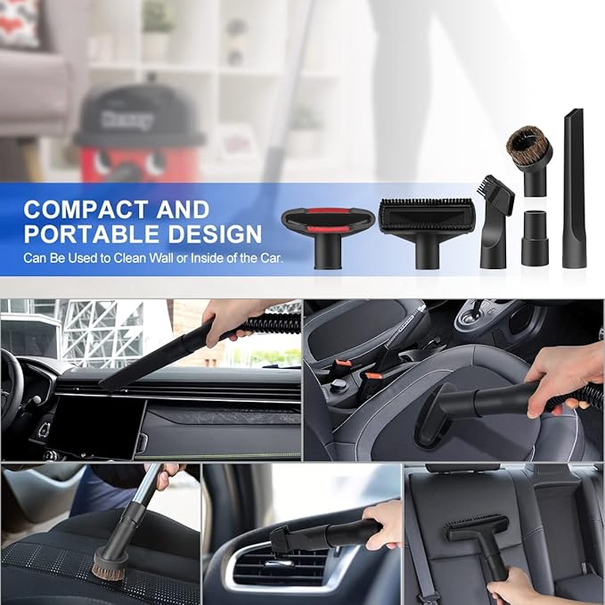 13PCS Universal Vacuum Attachment Kit Wet Dry Plastic Vacuum Hose Adapter 1-1/4" Vacuum Cleaners Accessories with Horse Hair Brush Extension Wand Flexible Crevice Tool Adapter for Shop Vac Accessories