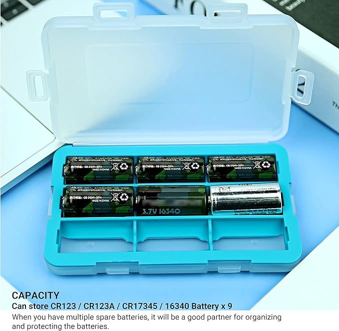 JJC CR123 CR123A Battery Case for 9x CR123 / CR123A / CR17345 / CR16340,Water-Resistant & Shockproof, CR123 CR123A Battery Storage,PP Shell Easy to Carry