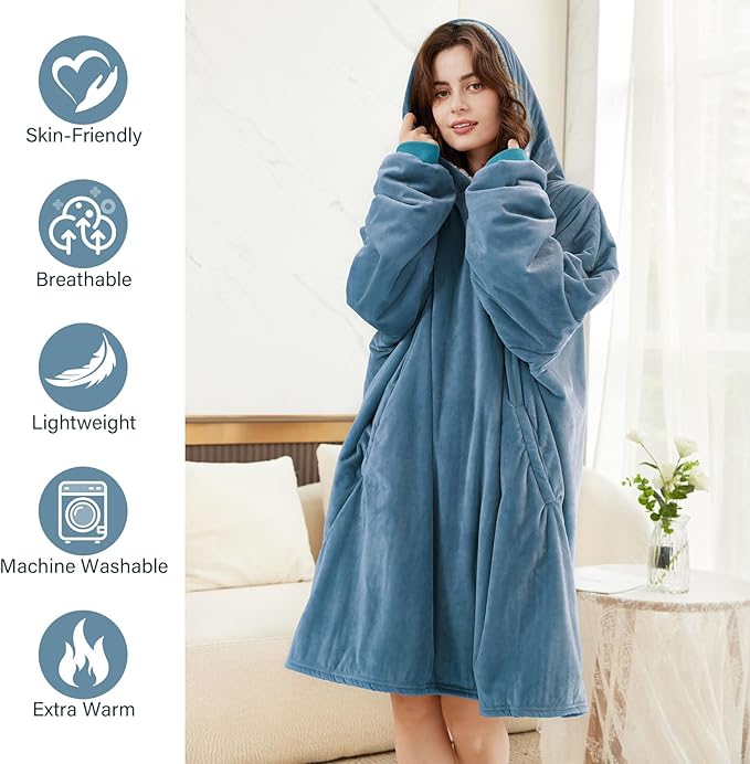 LetsFunny Blanket Hoodie,Oversized Wearable Sherpa Fleece Blanket Sweatshirt,Super Soft Warm Cozy with Giant Pocket,for Women Men Adults Teenagers Kids, One Size Fits All