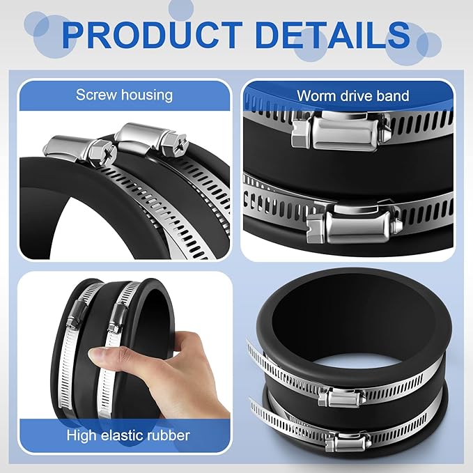 Minatee Dust Control Flex Cuffs with Stainless Steel Hose Clamps, Flexible PVC Coupling for Plastic and Copper Plumbing Connections, Connector Ports Dust Collection Fittings(4 Inch, 3 Pcs)