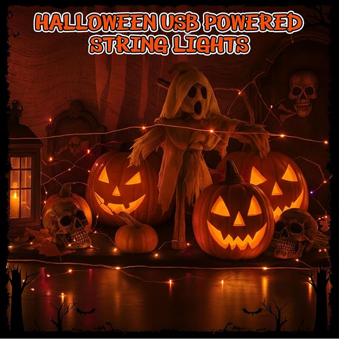 Macarrie Fairy Lights USB Powered 16 ft 50 LED String Lights Plug in for Xmas Indoor Outdoor Party Wedding Home Festival Tree Garden Decoration(Orange,3 Pcs)