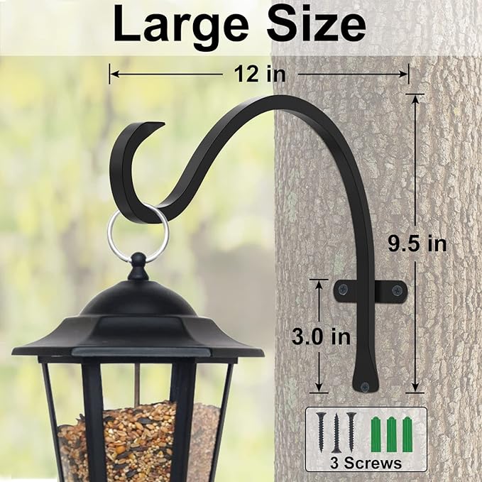 GameXcel Hanging Plant Bracket, 4PCS 12in Large Plant Hangers Outdoor Indoor Heavy-Duty Metal Wall Plant Hooks Plant Hanger with Screws for Home Decor Bird Feeders Lanterns Wind Chimes Decorative