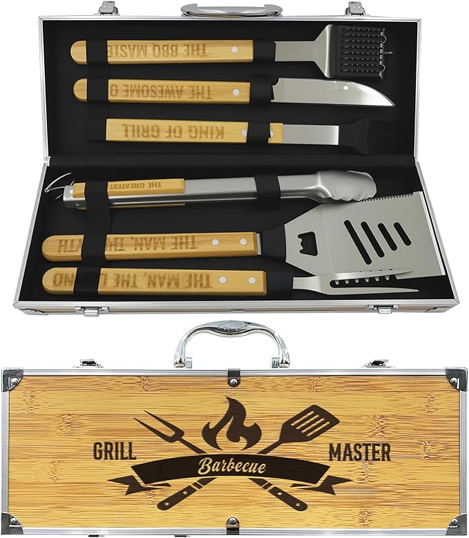 Griddle Accessories Kit, Grill Accessories Set for Outdoor BBQ, Heavy Duty Stainless Steel Griddle Spatula Set Wooden Handling Grilling Tools with Case with Tongs Spatulas for Birthday Gifts for Men