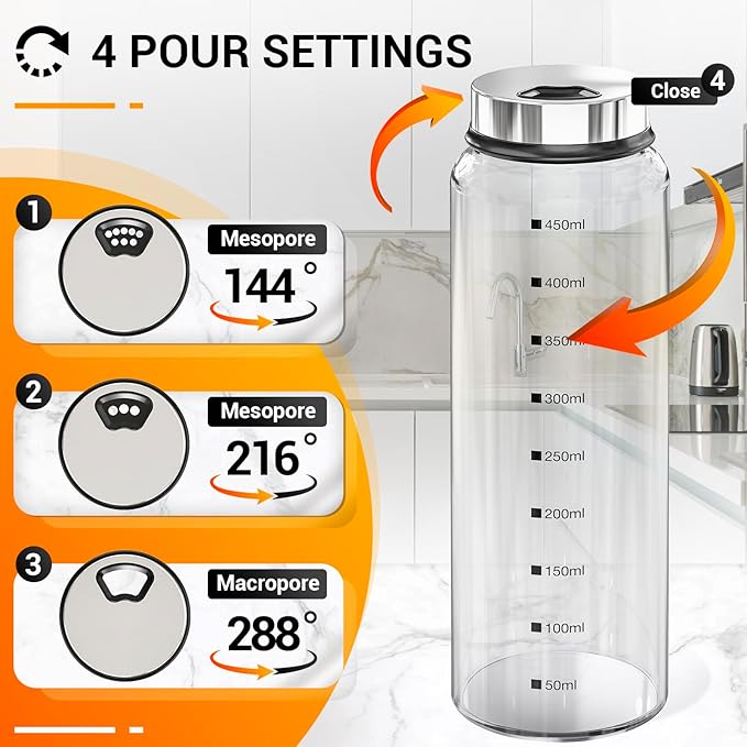 Segarty Spice Jar with Labels, 3 Pack 15oz Glass Spice Shakers with Adjustable Pour Lids, Clear Large Spices Bottles for Herb Salt Pepper, Condiment Containers with 136 Labels, 1 Marker Pen and Brush