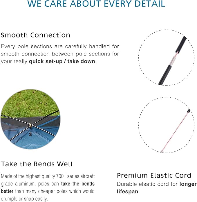 Aluminum Tent Poles Replacement, Black Pre-Assembled Tent Pole, 7001 T6 Heated Camping Tent Rod