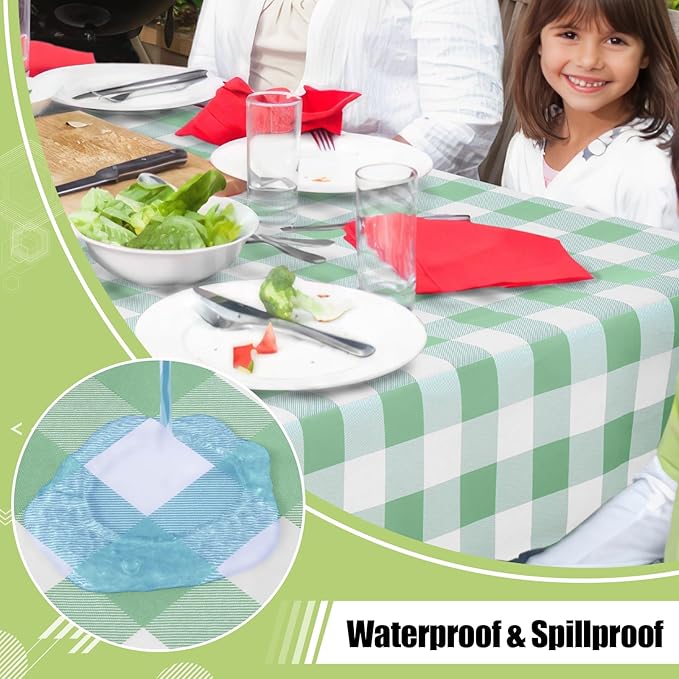 Smiry Rectangle Table Cloth, Waterproof Vinyl Tablecloth with Flannel Backing, Wipeable Buffalo Plaid Table Cover for Indoor and Outdoor (Sage Green & White, 52"x70")