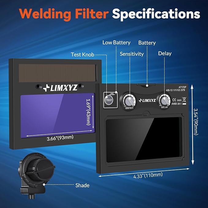 Auto Darkening Welding Lens 3.54"x4.33" with 2 Arc Sensors, Adjustable Shade 4/9-13 for Welding Helmets Automatic Darkening Lens & Premium Welding Helmet Accessories