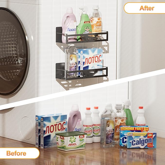 Magnetic Spice Rack for Refrigerator, 2-Pack Metal Spice Organizer for Kitchen Storage Organization, Magnetic Shelf for Fridge Space Saving Seasoning Organizer, Black