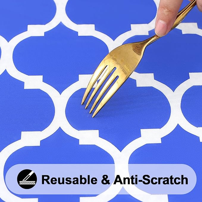 Smiry Rectangle Picnic Table Cover, Waterproof Elastic Fitted Camping Tablecloths for 4 Foot Tables, Wipeable Flannel Backed Vinyl Tablecloth Protector for Indoor, Outdoor (Blue, 30x48 Inches)