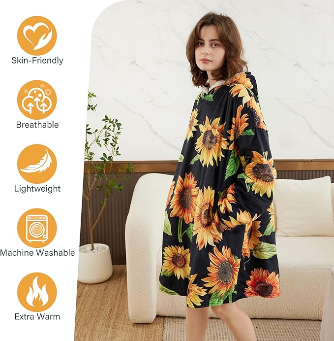 LetsFunny Blanket Hoodie,Oversized Wearable Sherpa Fleece Blanket Sweatshirt,Super Soft Warm Cozy with Giant Pocket,Gifts for Women Men Adults Teenagers Kids, One Size Fits All