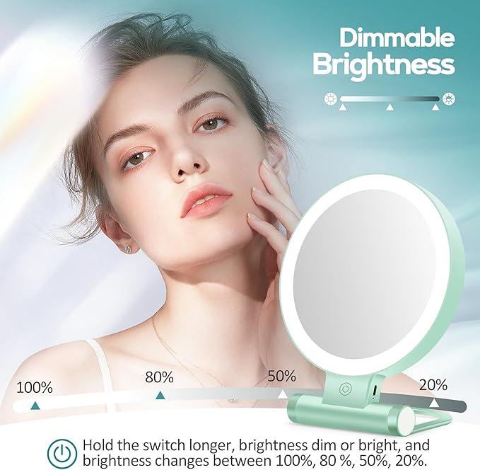 B Beauty Planet Magnifying Mirror with Light 30X, Double-Sided 1X/30X Magnifying Makeup Mirror with Tweezer, 2000mAh 3 Colour Modes with Adjustable Brightness,Foldable Travel Mirror(Mint Green)