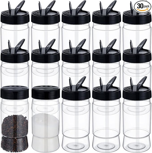 30 Pack 10.1 oz Plastic Spice Jars with Shaker Lids Clear Seasoning Containers Bottles for Kitchen Storing Spice Herbs Seasoning Powders