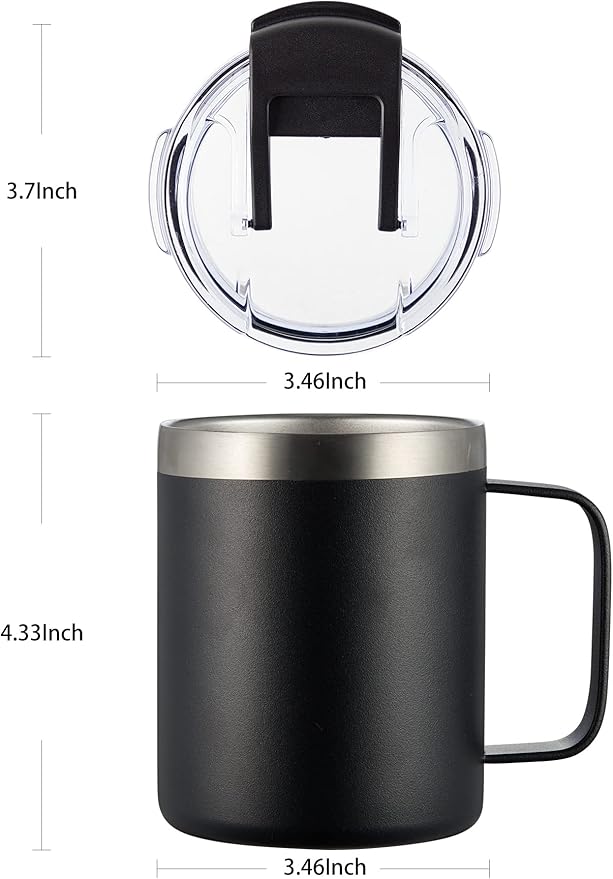 ALOUFEA 12oz Insulated Coffee Mug Cup with Handle, Stainless Steel Travel Coffee Mug with Flip Lid, Double Wall Vacuum Coffee Tumbler,Apricot