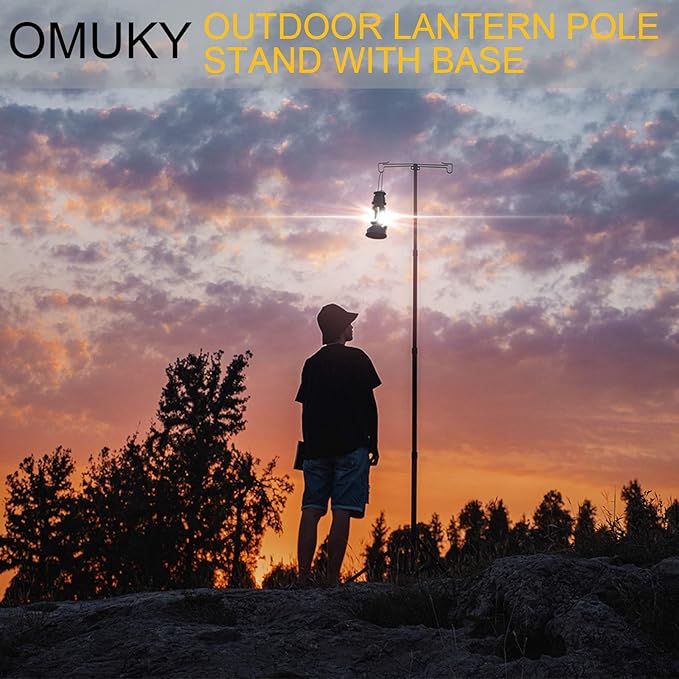 OMUKY Telescopic Lantern Stand with Base Outdoor Camping Lamp Stand Pole Adjustable Lantern Pole (Black)